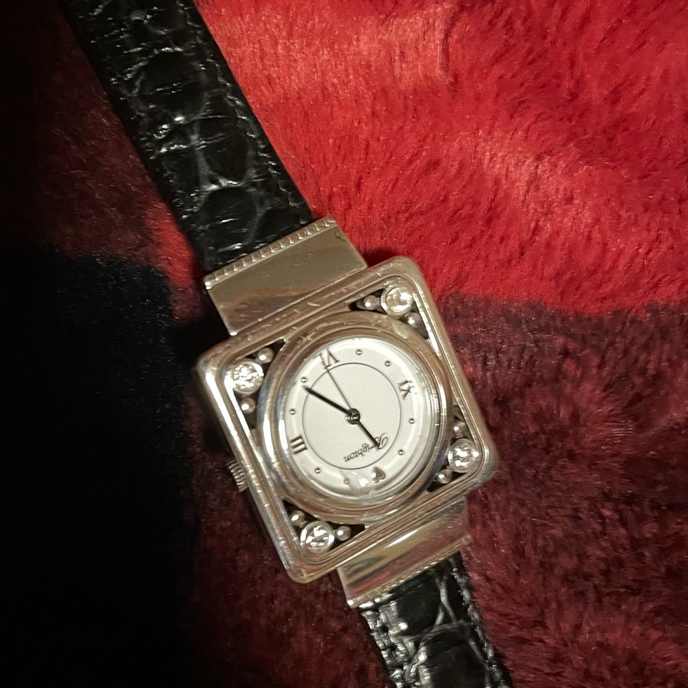 Brighton watch. Black leather band with square silver face. Excellent condition. - Picture 2 of 4